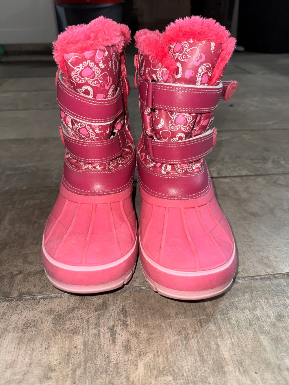 Kids Pink Winter Snow Boots with Faux Fur